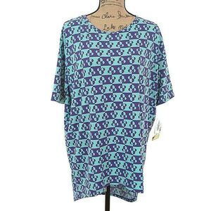💥5/$25 NWT LulaRoe XS Irma Top Blue Disney Mickey Mouse Half Sleeve Hi Low Hem‎